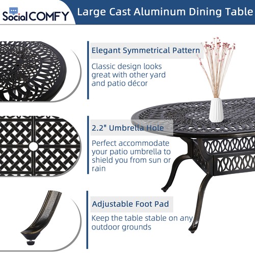 Set da pranzo patio 9 pezzi set mobili da esterno con grande tavolo ovale 8 sedie girevoli - Foto 31 di 45