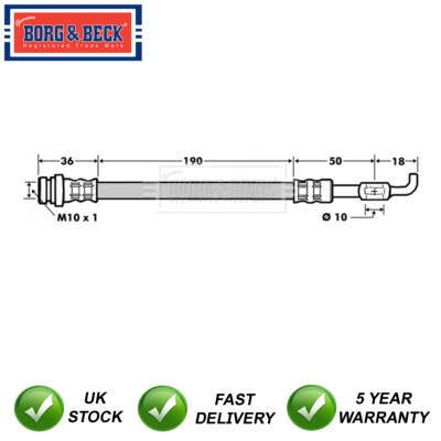 Brake Hose Rear Borg & Beck Fits Mazda 6 2002-2007 1.8 2.0 D 2.3 GJ6A43810