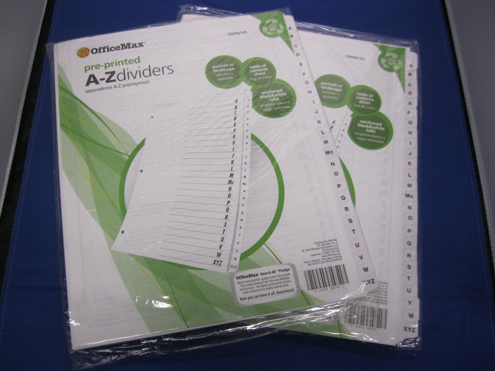 OfficeMax Preprinted AZ Tab 3ring Binder Dividers, White Tabs, 2