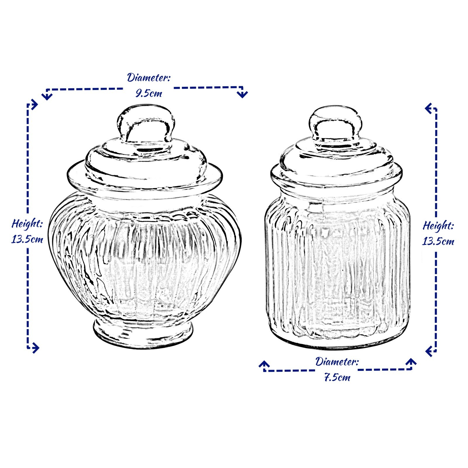 Set of 2 Ribbed Sweet Jar Glass Storage Candy Container Vintage Wedding