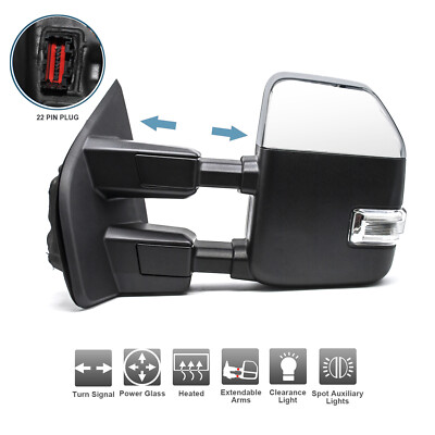 Tow mirror For 17-19 Ford F350-550 Power Heated Signal Driver Left Side Chrome