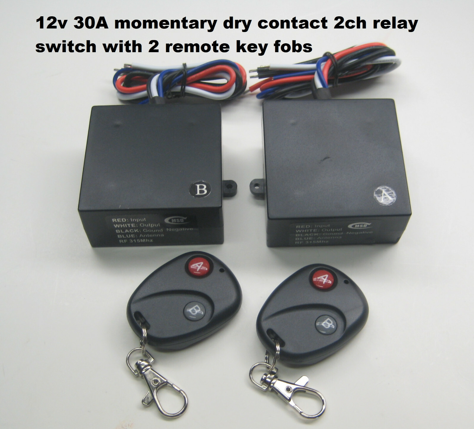 12V 30A 315mhz 2 channel MOMENTARY dry contact relay switch w/2 remote ...