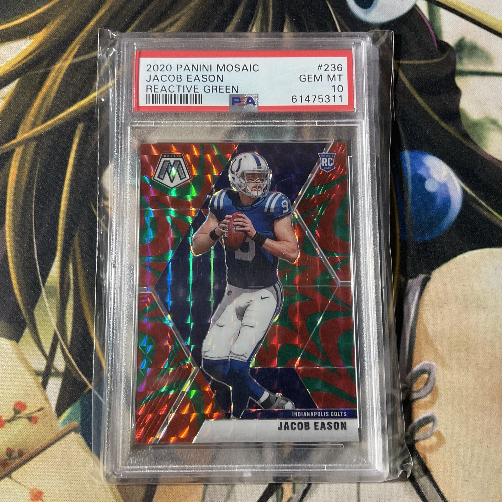 2020 PANINI MOSAIC FOOTBALL RC JACOB EASON REACTIVE GREEN REFRACTOR PSA 10 view 2