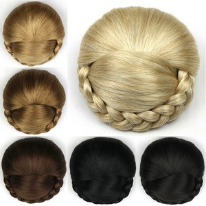 Women Braided Bun Chignon Hair Piece Clip In Updo Cover Ponytail