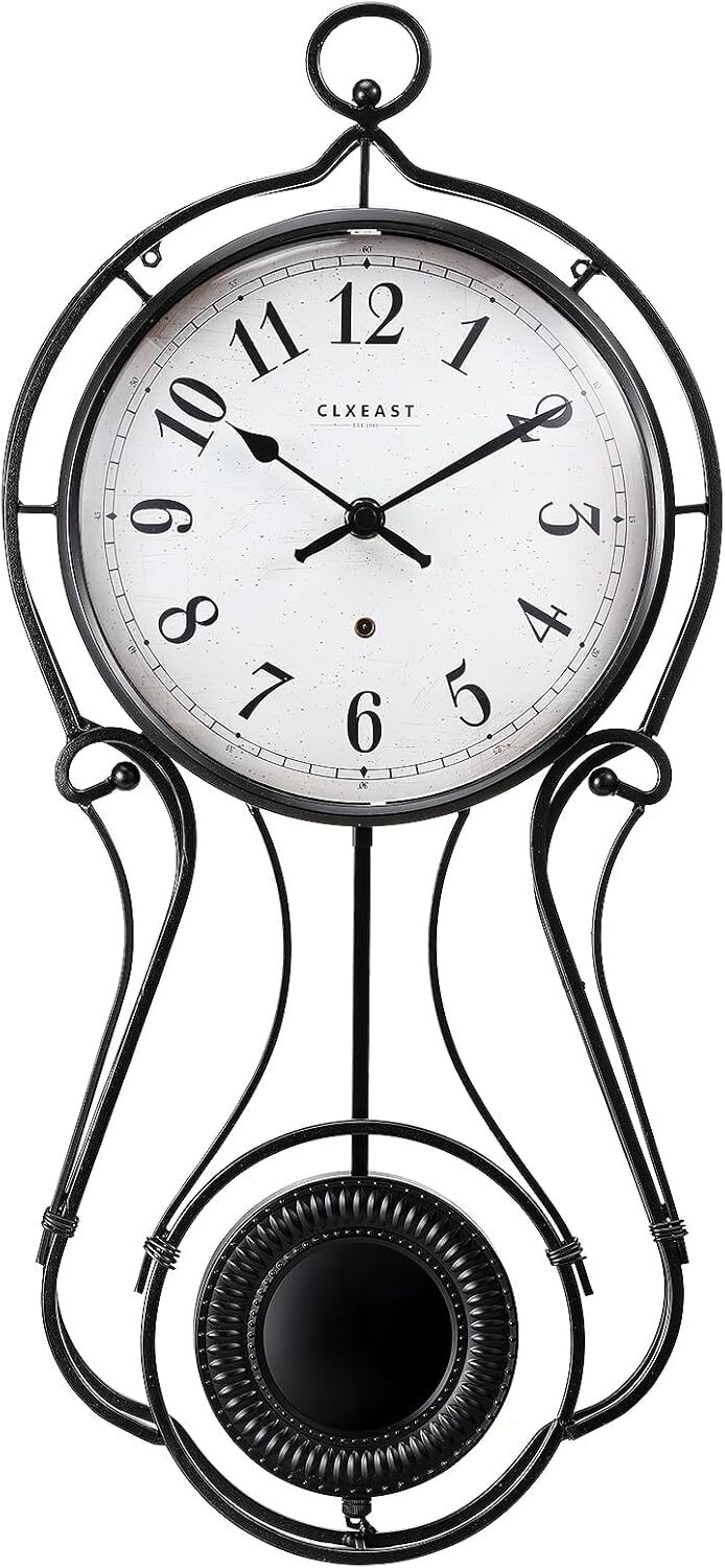 20 Inch Black Metal Pendulum Wall Clock, Large Schoolhouse Regulator Wall Clocks