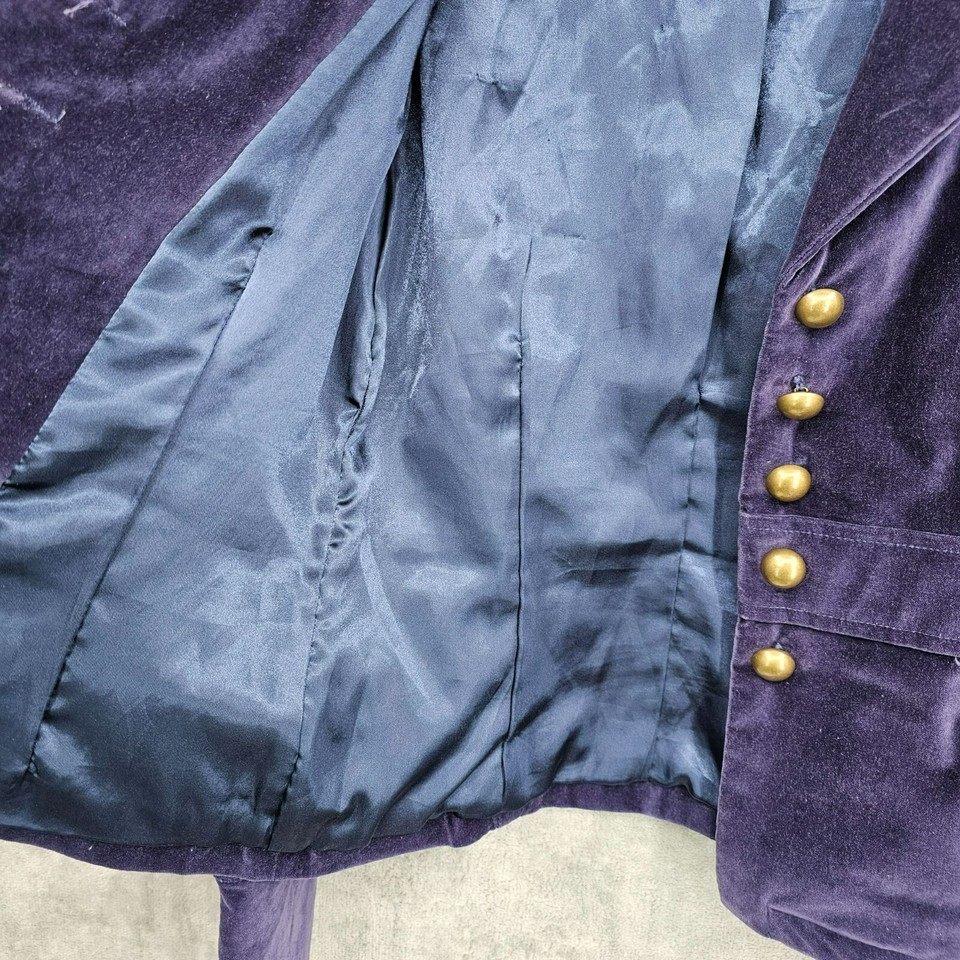 Tulle Military Style Velvet Blazer S Blue Purple Brass Button Lined