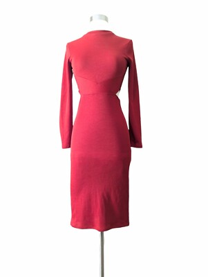 TOPSHOP Dress Cutout Midi Orange Stretch Bodycon 3/4 Sleeves Sz