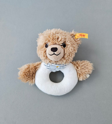 Steiff Teddy Bear Baby Rattle Grip Teething Ring Plush Toy Button In Ear 239939
