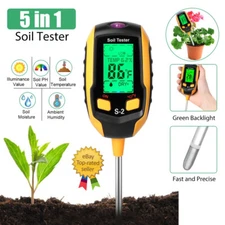 Digital 5 in 1 LCD Soil PH Meter Tester Moisture Humidity LED Light Garden Plant
