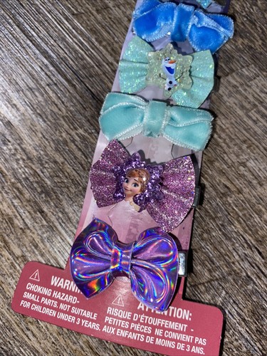 Girl's Baby Claire's Exc 6 Pc glitter Mini Velvet Bow hair clip Disney Frozen #2 - Picture 4 of 5
