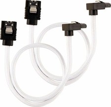 NEW Genuine Corsair 60cm White Premium Braided Sleeved 90  SATA Data Cable