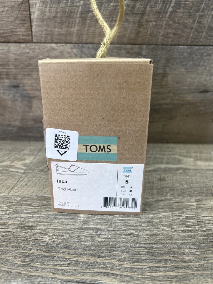 婴儿 TODDLER TOMS TINY INCA 红色 PLAID 原装 10014257 5 码 — 第 2/4 张图片