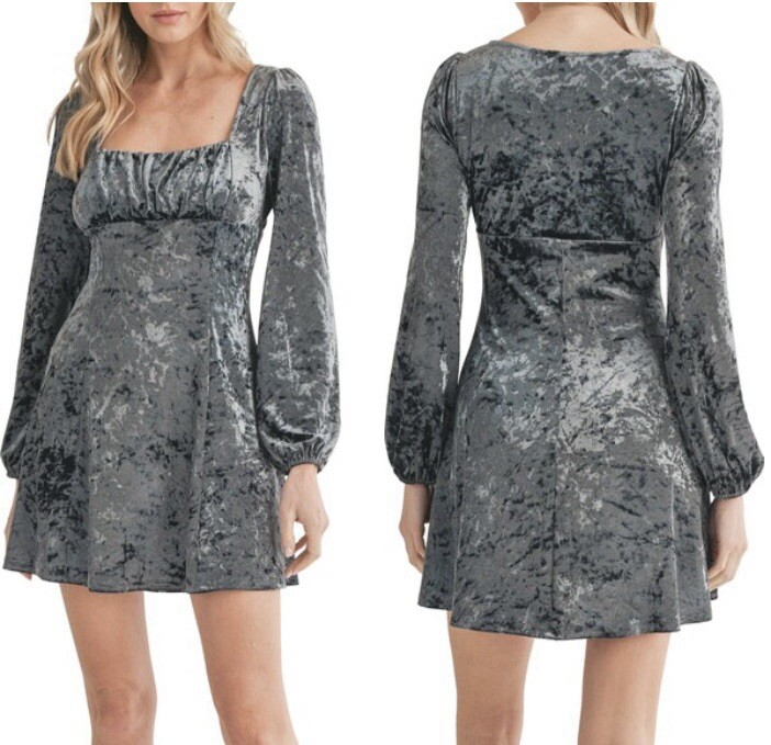 All in Favor Long Sleeve Crushed Velvet Minidress Grey Stretch Women Medium All in Favor Long Sleeve Crushed Velvet Minidress Grey Stretch Women Medium