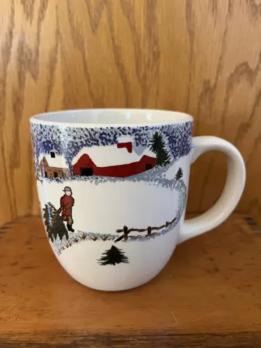 Folkcraft Stoneware Winter Side Mug - Holiday Cocoa Tea Coffee Christmas NICE!