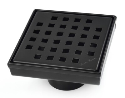 SereneDrains SS 4 Inch Square Matte Black Shower Drain Kit Traditional Square