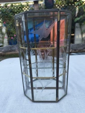 Vtg Wall Hanging Mirrored Etched Glass & Brass Curio Cabinet Display Case Shelf