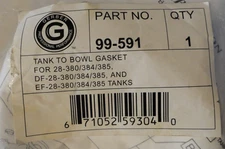 GERBER 99-591 Tank To Bowl Gasket  28-380/384/385, DF-28-380/384/385 nos lot 3