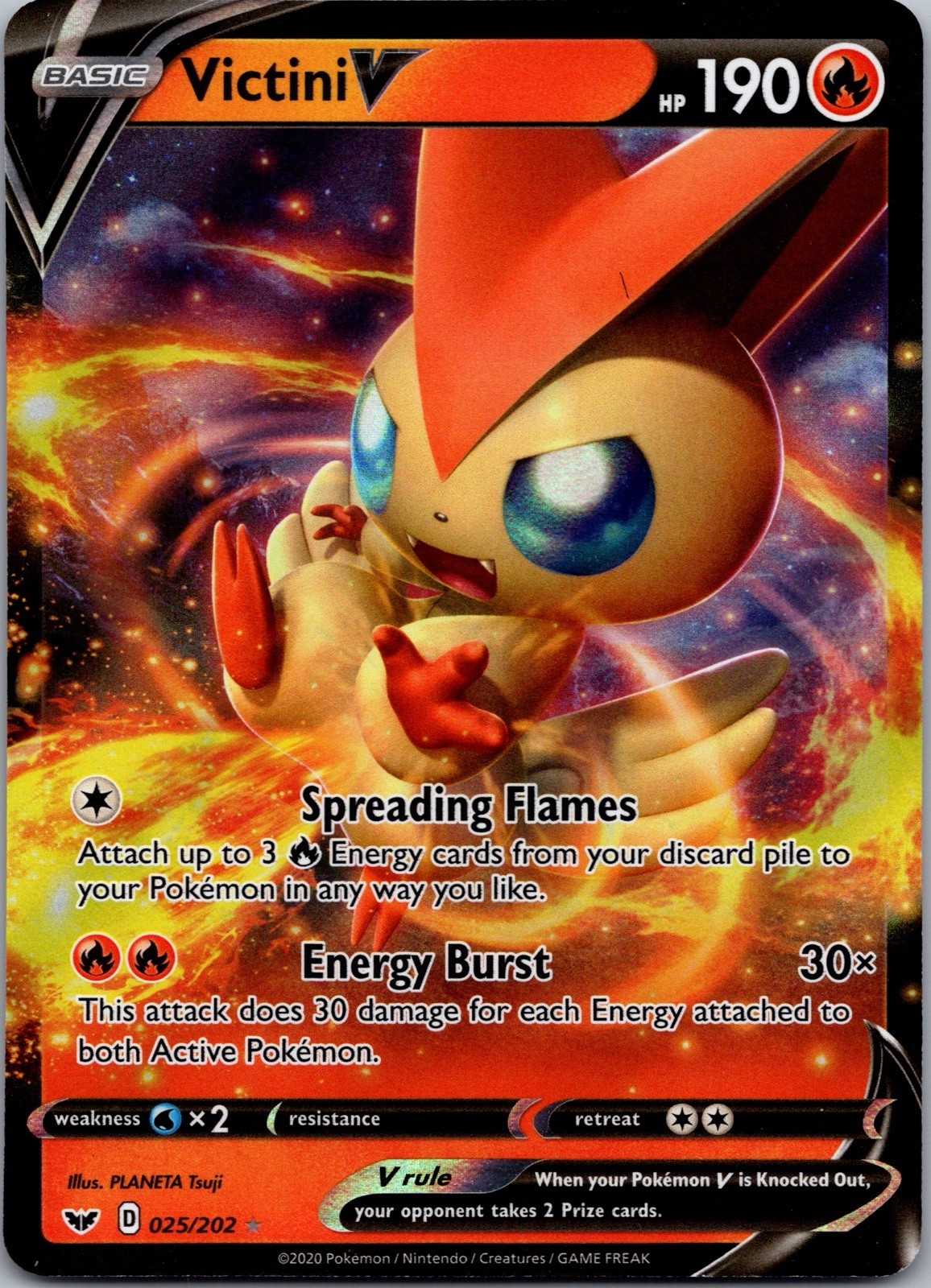 Pokemon TCG Victini V 025/202 Swsh01 Sword & Shield Holo Rare Near Mint