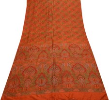 Sushila Vintage Orange Saree 100 Pure Silk Printed Floral Soft Craft Fabric