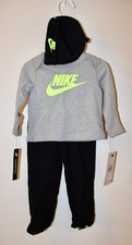 NWT Nike Infant Boys Gray and Black LS 3pc Pant Set with Hat sz 3M