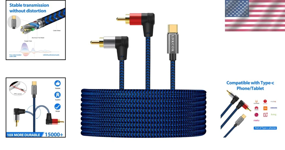 Кабель-разветвитель 25 футов USB C - RCA Y - позолоченный аудиоподключение - Изображение 2 из 4