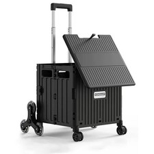Foldable Utility Cart with Stair Climbing Wheels, Collapsible Rolling Crate w...