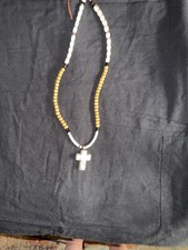 Silver & Gold White Beaded Ball Chain Necklac...