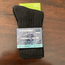 Thermal Sport Merino Wool Blend Full Cushion Crew Socks 2 Pairs Unisex Size 6-8