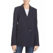 Theory Piazza Deep Navy Double Breasted Wool Blazer Jacket Womens Size 6