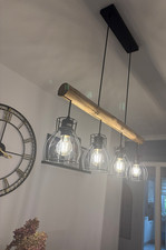 Hängelampe holz rustikal mit 4 Leuchte im Industiallook