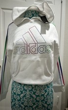 Junior Adidas White Hoodie NWT colorful Strips Large 16 In Junior