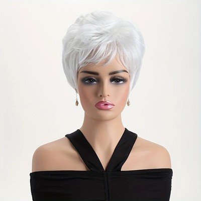 White Side Part Short Straight Synthetic Full Wig Heat Resistant Wig for Middle