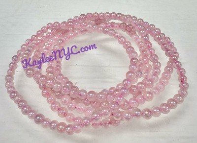 Wholesale 6 Pcs Angel Aura Rose Quartz 4mm 7.5  Crystal Stretch Bracelet