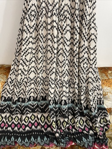 Billabong Brighter Than Black And Beige Print Tiered Maxi Dress Rayon Sz Small - Picture 6 of 10