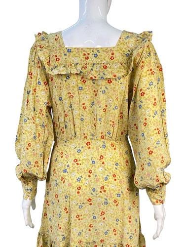Doen Nwot Donna Floreale Stampato Seta Pieghe Increspatura Giallo Corto Taglia M - Foto 12 di 15