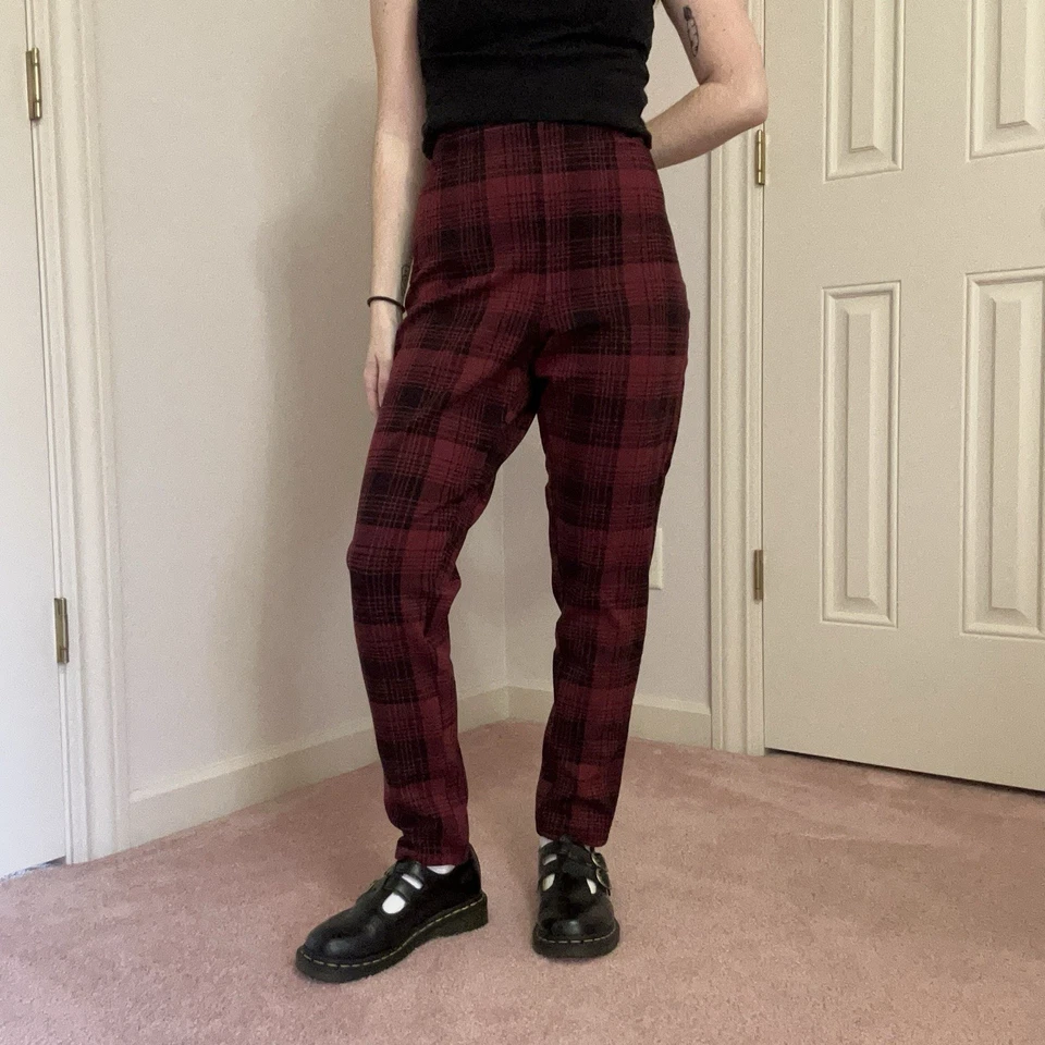 Leggings para mujer Borgoña y Negro a cuadros cintura alta Foto 2 de 4