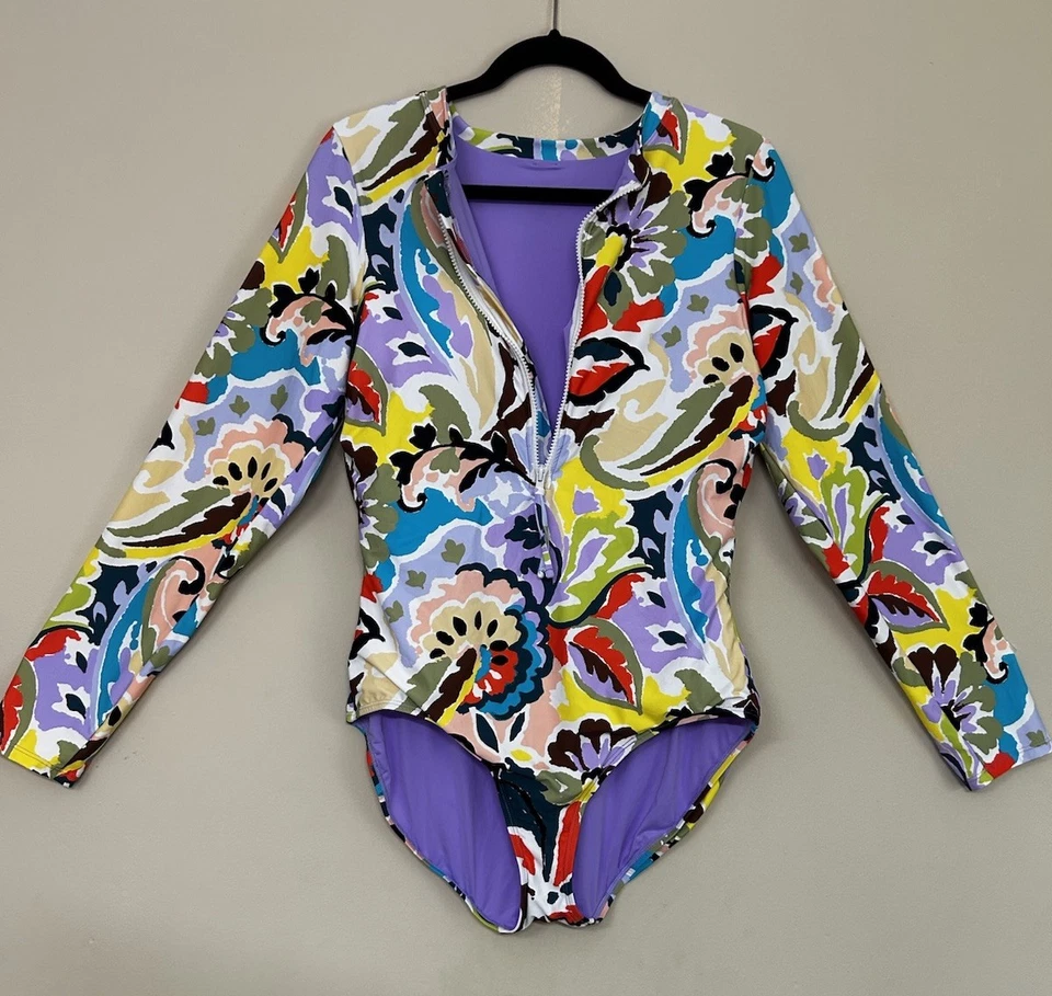 Anne Cole 长袖游泳套装尺寸 Xtra 大号 3/4 前拉链花卉图案 — 第 3/4 张图片