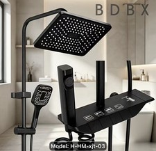 Modern Matte Black Shower Set: Large Rainfall Showerhead Powerful Boosted Power