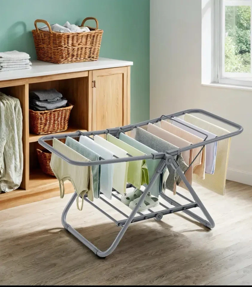 COMPACT Foldable Clothes Drying RACK With 2 Wings,Space Saving Metal Stand DRYER