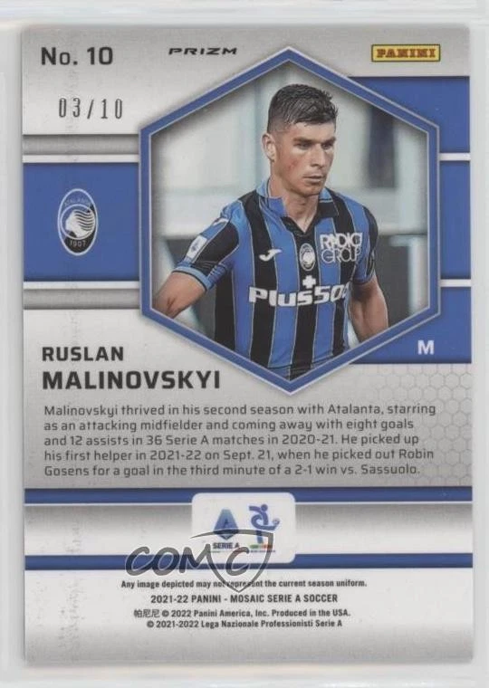 2021-22 Panini Mosaic Serie A Gold Mosaic Prizm /10 Ruslan Malinovskyi #10 - Image 2 of 2
