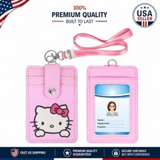 Stylish Pink Cat ID Badge Holder with Secure Button and Lanyard for Everyday Use