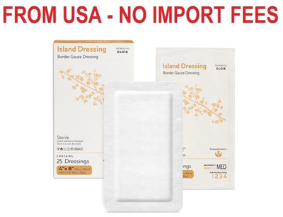 Bordered Gauze Island Dressing 4x8-25 Adhesive Gauze Pads for Wound Protection -