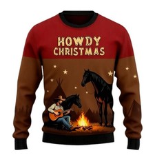 3D Printed Christmas Ugly Sweater For Men Western Cowboy Graphic Unisex Vintage