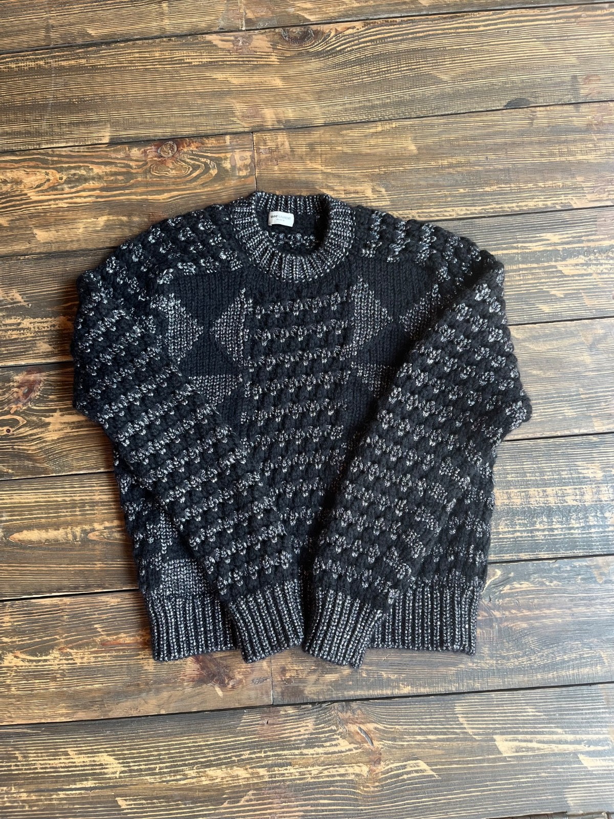 Maglione pullover maglia lurex nero argento Saint Laurent Paris Runway 2018 S