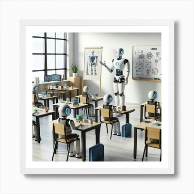 Roboter im Klassenzimmer Kunstdruck gerahmt Wandbild Poster Leinwanddruck Bild