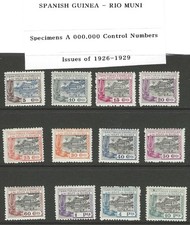 Spanish Guinea, Scott #197-208 Set of 12 Specimens with A000.000 Control #s