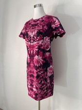 Michael Michael Kors Dress Womens 10 Pink Floral Sheath Short Sleeve Zip Career