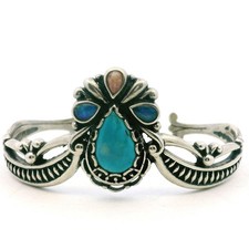 Carolyn Pollack Srebro sterling opal turkusowa bransoletka mankietowa 6,25 cala przegrzebana