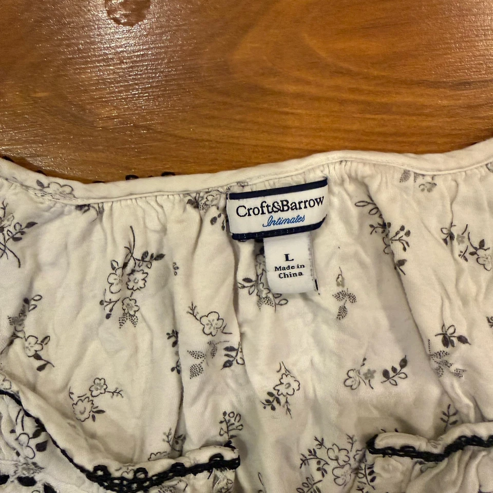 CAMISA DE NOCHE CROFT & BARROW Vintage Grande Blanca con FLORES MANGA CORTA VERANO Foto 2 de 4