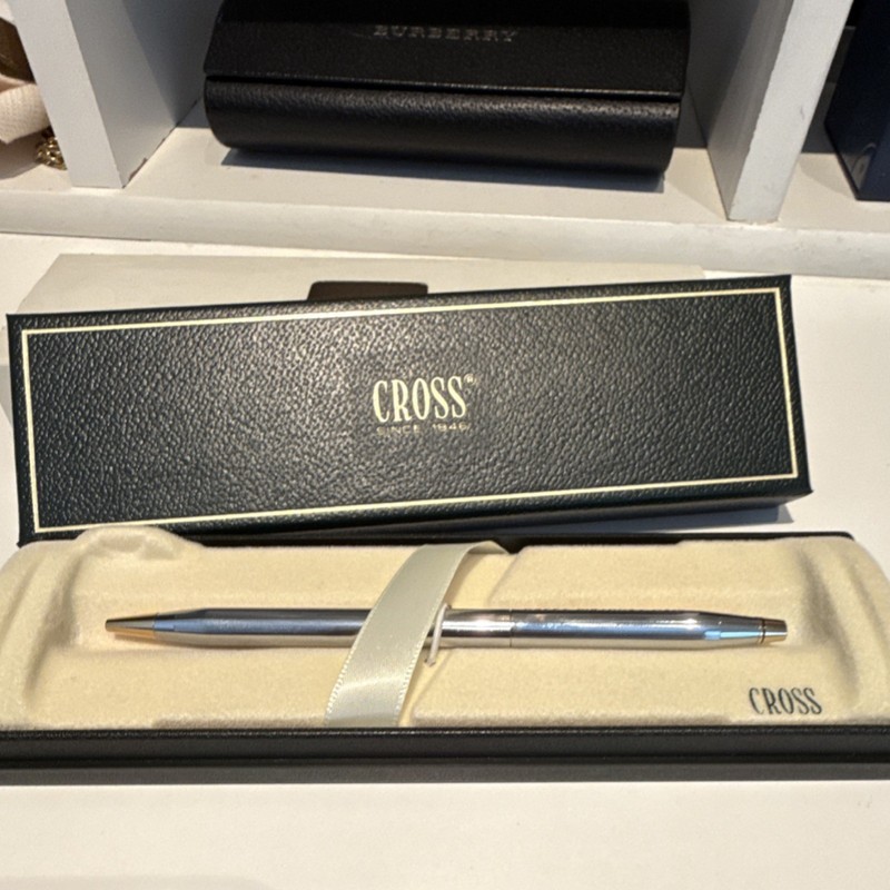 Cross Ballpoint Pen Metal Blue Ink Chrome Trim in Gift Box New